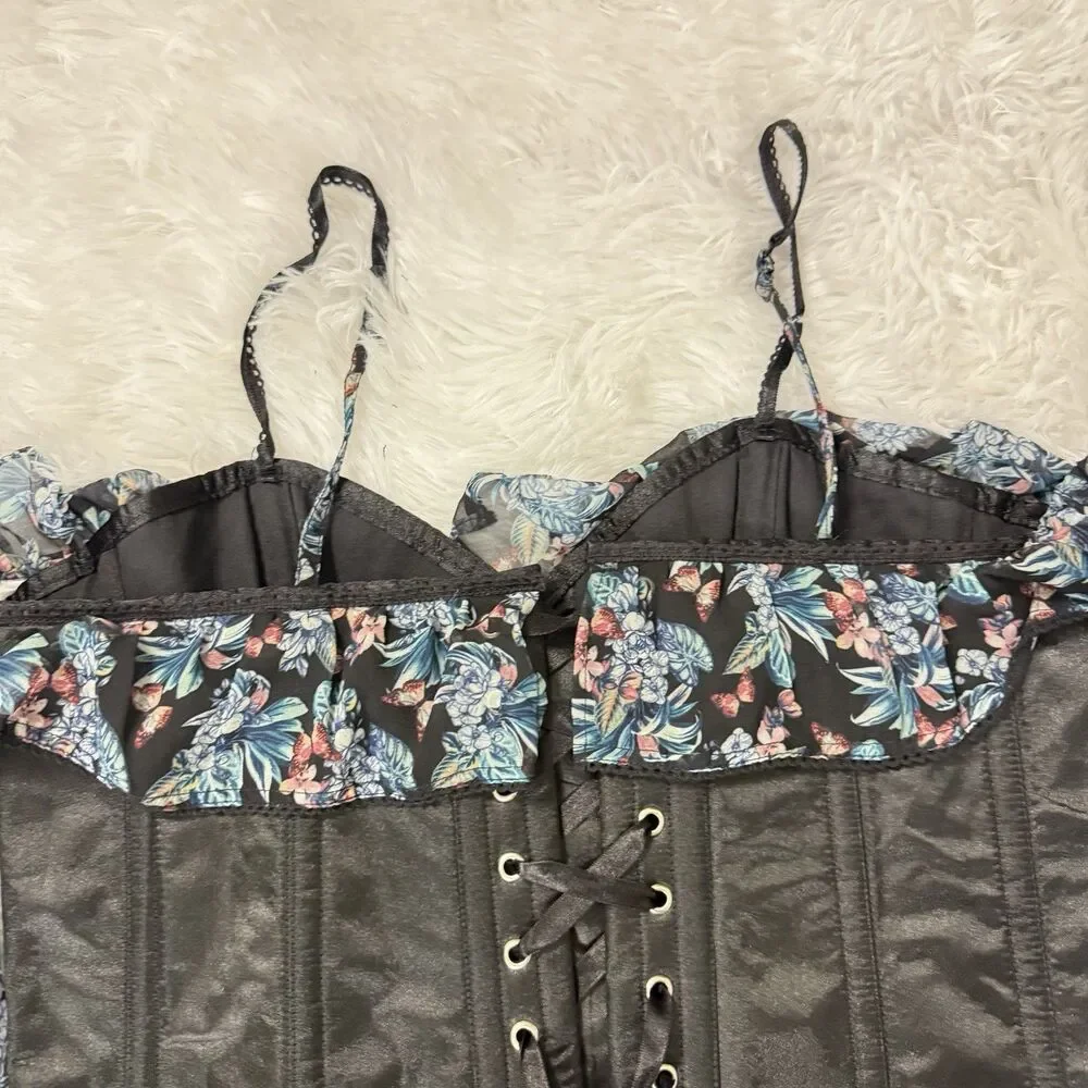 Corset Story Elegant Overbust Corset Top Floral Chiffon Sleeves US 16 NEW 36'' - Picture 7 of 15